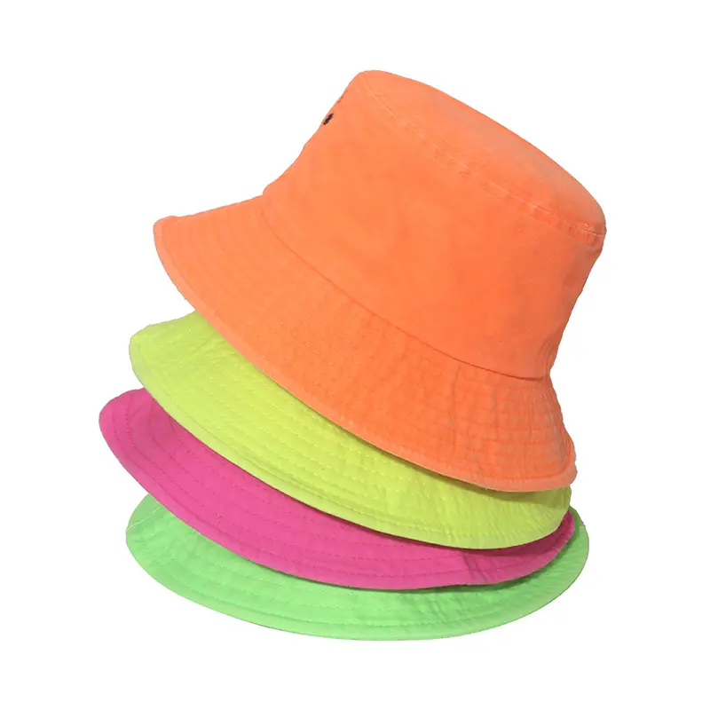 Biểu Tượng Tùy Chỉnh UV Bảo Vệ Unisex Độc Đáo Xô Mũ Mũ Ngoài Trời Phụ Nữ Giản Dị Màu Hồng Neon Màu Xô Hat