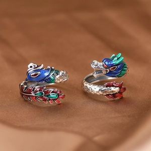Anillos de Pareja Estilo Chino, Anillo de Esmalte con Dragón y Fénix, Joyería Cloisonné, Anillo de Dragón y Fénix Voladores - Product Image 4