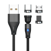 Kabel Pengisian Daya Magnetik 3 in 1 Bahan Aluminium Alloy Grosir 1M 2M 3A Pengisian Cepat 540 Derajat Kabel Usb-c Magnetik