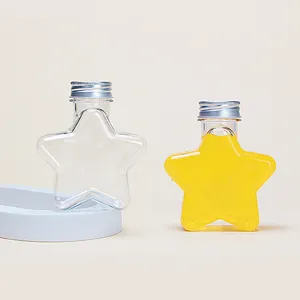 Wholesale PET Transparent Beverage Bottles Star Shape Plastic Bottle Juice Milk Tea Bottle With Aluminum Cap 240ML