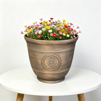 Pot de fleurs rond classique de luxe en résine plastique, jardinière d'extérieur et d'intérieur, écologique, durable, pour la maison
