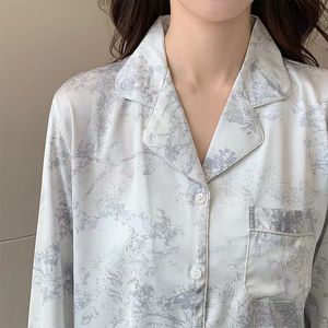 Ensemble de pyjamas boutonnés en satin de soie à imprimé floral pour femmes vêtements de nuit à taille élastique avec poche vêtements de nuit confortables