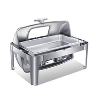 Plat de service rectangulaire en acier inoxydable 9L avec couvercle roulant doré, chauffe-plat de luxe pour buffet