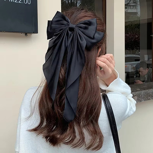 Accessoires coréens : Pinces à cheveux pour femmes et filles, grands nœuds en satin uni avec long ruban, barrettes à ressort, collection Printemps 2023 - Product Image 3