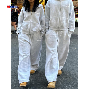 All'<span class=keywords><strong>ingrosso</strong></span> <span class=keywords><strong>abbigliamento</strong></span> da <span class=keywords><strong>donna</strong></span> elegante 2025 con logo personalizzato tuta in pile a due pezzi a gamba larga pantaloni della tuta e Set con cappuccio con Zip - Product Image 2