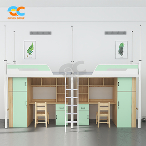 Двухъярусная кровать Qichen с настраиваемыми решениями, со столом, для молодежи, прочная металлическая кровать-чердак со столом - Product Image 1