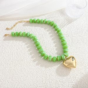Collana <span class=keywords><strong>girocollo</strong></span> Go2boho Amor <span class=keywords><strong>con</strong></span> perline colorate e ciondolo a cuore in ottone placcato oro, gioiello vistoso e robusto per donna - Product Image 3