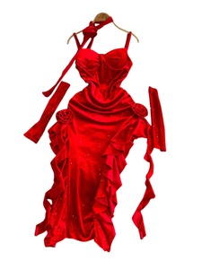 <span class=keywords><strong>Abito</strong></span> Slip in Velluto <span class=keywords><strong>Rosso</strong></span> da Donna - Vestito Aderente <span class=keywords><strong>Vintage</strong></span> con Spacco Alto sulla Gamba - Product Image 5