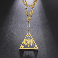 Collar de Acero Inoxidable de Moda con Colgante de Pirámide Egipcia, Ojo Turco y Triángulo Illuminati, Doble Cadena, Joyería al por Mayor para Mujer