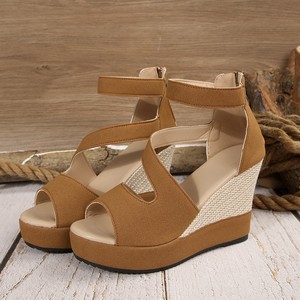 Nouvelles sandales compensées pour <span class=keywords><strong>femme</strong></span>, style rétro, à bout ouvert, épaisses et confortables, à talon haut, pour un look décontracté - Product Image 3