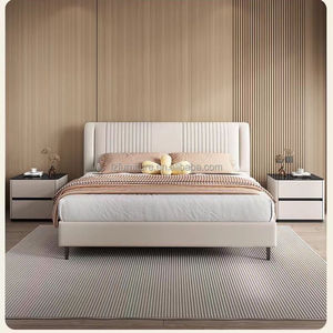Lit d'hôtel 3 étoiles économique sur mesure, taille King, avec tête de lit capitonnée à cannelures verticales, lit rembourré moderne avec cadre en bois - Product Image 2