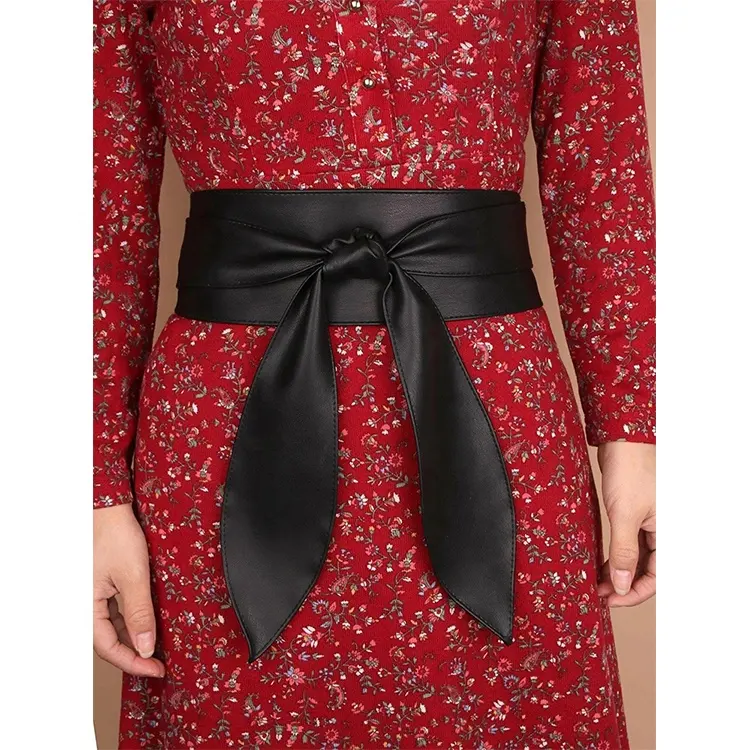 Custom Stylish Adjastable Knot Ladies Waistband Black Pu Leather Belts For Women Dess