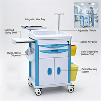 Chariot médical de traitement hospitalier ABS avec verrouillage et compartiments de rangement