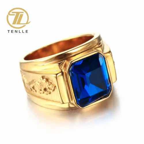 Cincin Pria Bantalan Naga Edisi Lebar, Cincin Baja Titanium Berlapis Emas 18K Mewah Lampu Retro Kepribadian