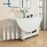 Table à manger ronde pliable blanche avec chaises intégrées, extensible pour 4 et 6 personnes, meubles de salle à manger
