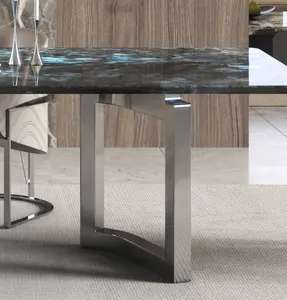 Meubles de salle à manger de Restaurant d'hôtel Base en acier inoxydable Table à manger ronde ou rectangulaire en marbre ensemble de 6 chaises