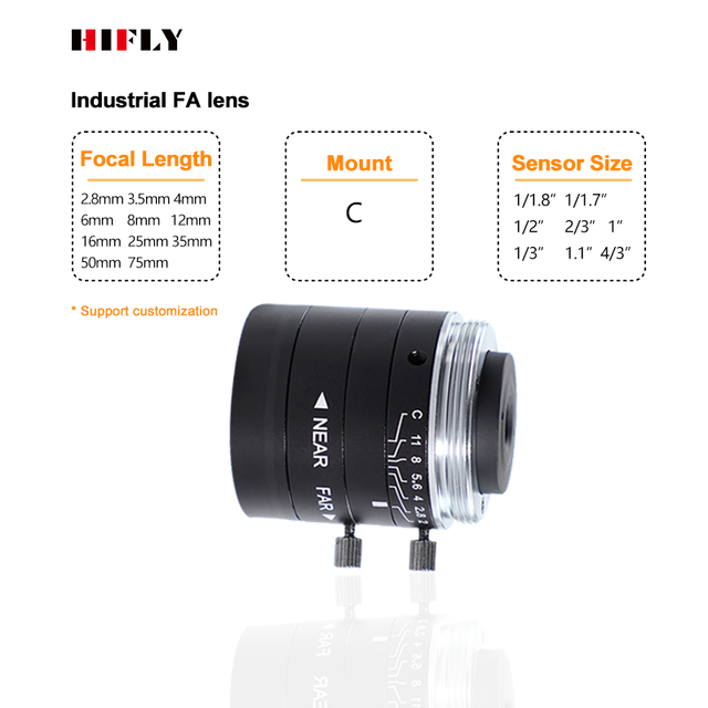 Industrial 5MP 1/1.8'' 12mm Fixed Focal Length FA Manual Focus Lens for Machine Vision Camera Inspection Detect