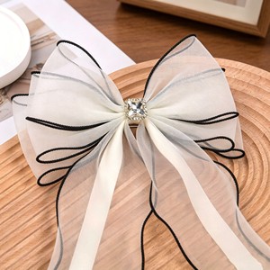 Pinza para el pelo estilo coreano de moda con lazo de organza y malla, cinta larga y accesorio de cristal, horquilla superior, accesorio para el cabello - Product Image 3
