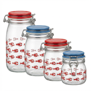 Lot de 4 bocaux de rangement en verre avec couvercles hermétiques en céramique, motif <span class=keywords><strong>homard</strong></span>, décor côtier, pour cuisine - Product Image 2