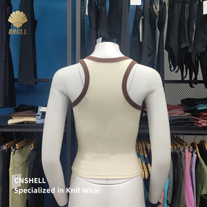 <span class=keywords><strong>Canotta</strong></span> da <span class=keywords><strong>Donna</strong></span> in Maglia a <span class=keywords><strong>Costine</strong></span> con Collo Rotondo e Schiena Scoperta, Colore a Contrasto, 280gsm CNSHELL, Lunghezza Regolare per Uso Quotidiano - Product Image 5