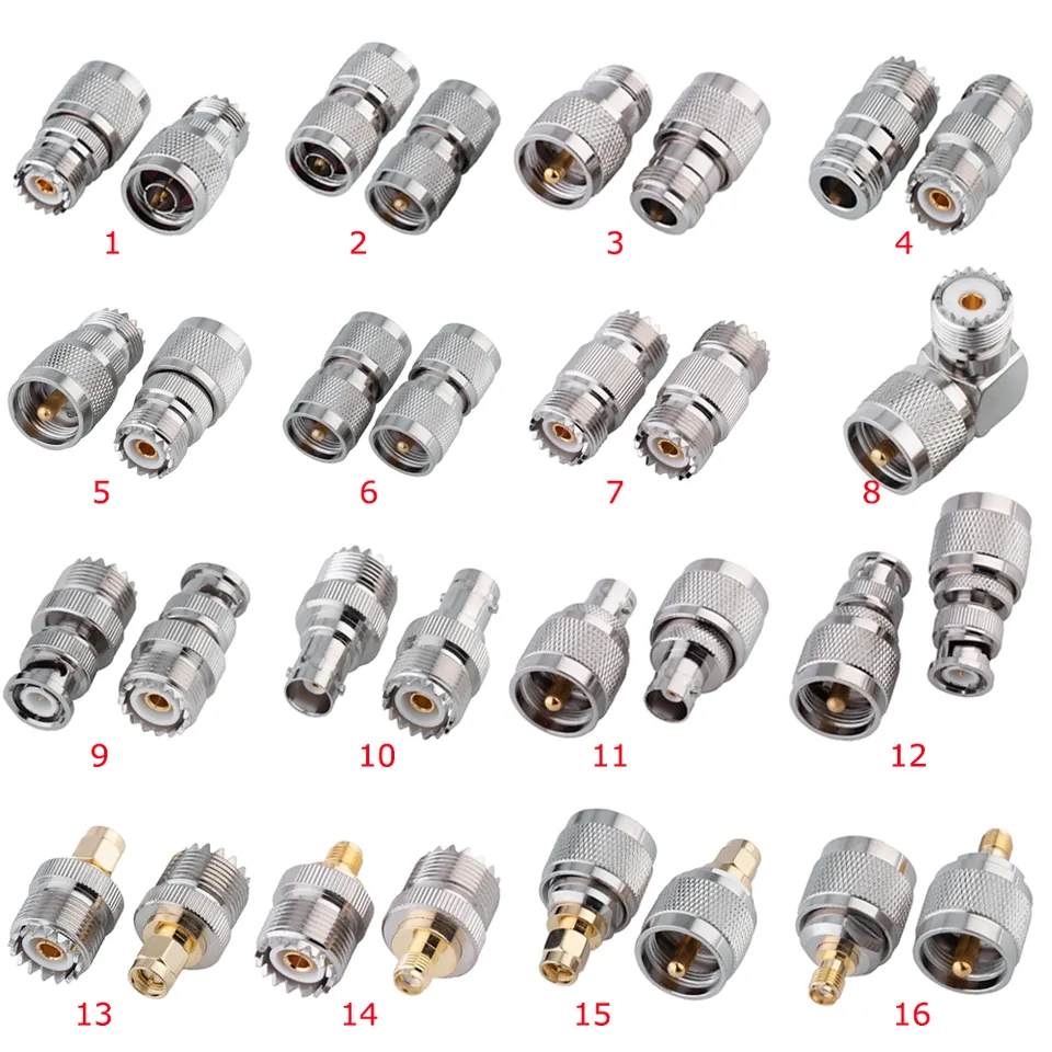 Conector coaxial RF Adaptador UHF SO239 PL259 UHF para SMA BNC N F FME TNC MCX MINI UHF LMR400 RG58 Adaptador