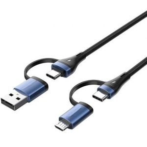 Cable USB - cable tipo C macho a USB macho/microUSB macho, hasta 100W, 480Mbps, 1m, colores negro y azul. - Product Image 1