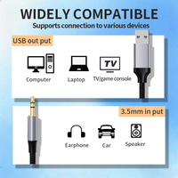Câble audio AUX USB mâle vers jack stéréo mâle plaqué or, portable, 1m 2m, adaptateur pour casque et haut-parleur pour ordinateur portable