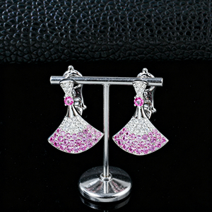 S925 <b>Silver</b> <b>Fan</b> Shape Clip On Earrings, Lab Created Padparadscha Sapphire Ombre Pink Gemstone Dress Ear Jewelry V - Product Image 4