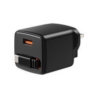 Pengisi Daya Perjalanan ZH-2U111T Colokan UK Harga Kompetitif Kabel Pengisi Daya Retraktil 45W C+C Dua Port Pengisi Daya GAN Smart PD