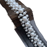 Ruban décoratif en dentelle perlée, strass et perles cousues à la main, en tulle maillé, avec perles bulles, pour vêtements de mariage, accessoires pour cheveux et bricolage