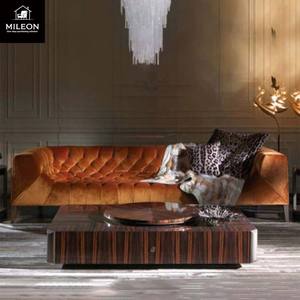 أريكة فاخرة عصرية لغرفة المعيشة، أريكة برتقالية قابلة للتخصيص بنمط تشيسترفيلد مبطنة من القماش المخملي للفيلات - Product Image 5