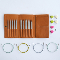 Lotus Yarns PAMIR – Ensemble d'aiguilles circulaires interchangeables de 5 pouces avec pointes en acier inoxydable de qualité supérieure (2,75-6,0 mm), 4 câbles et étui en cuir