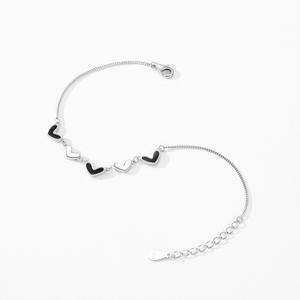 S925 Sterling Silver <b>Black</b> <b>Epoxy</b> <b>Resin</b> Heart Chain Bracelet for Women, Anniversary Gift Customizable copper version - Product Image 4