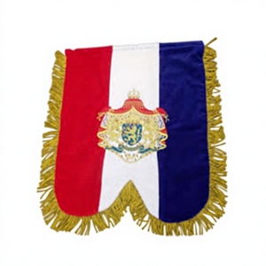 Fanions carrés en toile brodés de fil doré, double face, à coudre, avec franges dorées, sur mesure - Product Image 1