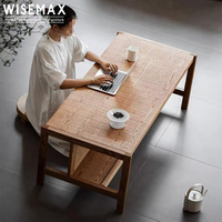 Meubles WISEMAX, table basse rectangulaire en bois de frêne et rotin de style médiéval, table à thé pour salon, appartement, villa
