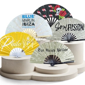 Venta caliente personalizado impreso portátil papel bambú Personal plegable DIY sublimación ventilador de mano con Logo impresión luz en la oscuridad - Product Image 5