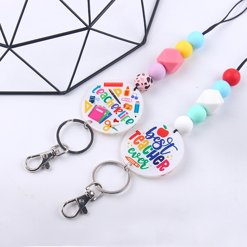 Customized New ID Badge Lanyard Wooden Beaded Lanyard Teacher Lanyard Gift Image 2