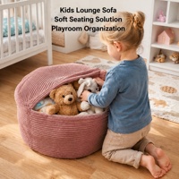 Pouf de rangement pliable et réglable en velours côtelé, écologique et minimaliste, avec coffre à jouets et fonction canapé