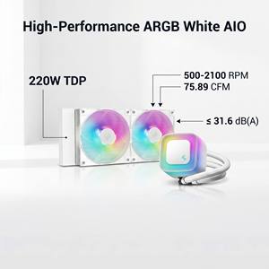 Refroidisseur AIO DeepCool LE240-WH-V2 240 mm blanc avec TDP de 220 W et ventilateurs ARGB de 75,89 CFM pour LGA1700 AM5, conçu pour gérer les processeurs modernes - Product Image 6