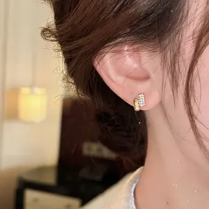 Pendientes RINHOO Mini Micro con Incrustaciones de Circonita, Chapados en Oro de 18K, con Forma de Línea <span class=keywords><strong>Paralela</strong></span>, Joyería de Lujo para Mujer - Product Image 3