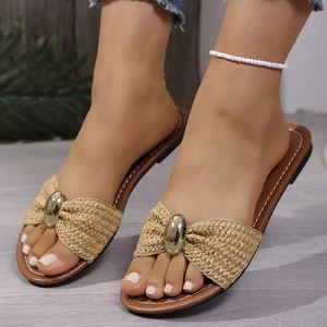 Summer Outdoor Rhinestone Decor Slippers Women Retro Roman Style Square <b>Toe</b> Open <b>Toe</b> Flat One Band Minimalist Daily Footwear - Product Image 1
