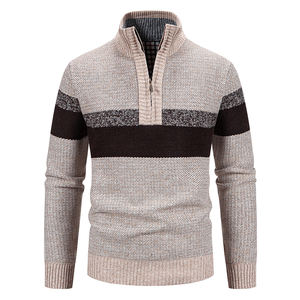 맞춤 로고 남성용 쿼터 집업 스웨터 겨울용 따뜻한 플리스 안감 지퍼 패턴 니트 캐주얼 긴팔 풀오버 스웨터 남성용 - Product Image 2