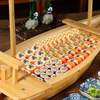 Grand plateau de présentation de sashimi en bois japonais non toxique avec glace sèche pour la présentation de poissons, plateau de sushi commercial