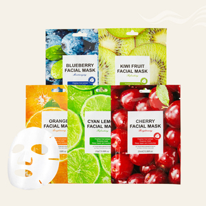 OEM Kiwi Fruit Orange Feuchtigkeit spendende grüne Zitrone Blaubeer aufhellende Gesichts blatt maske Kirsche Feuchtigkeit spendende Frucht-infundierte Gesichts maske