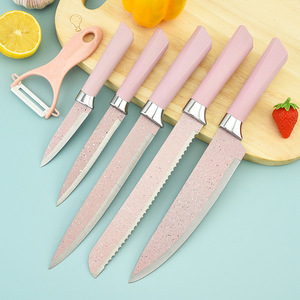 Set di coltelli da cucina in acciaio inossidabile da 6 pezzi Set di coltelli da cuoco con rivestimento colorato antiaderente Set di coltelli da cucina Ultra affilati regalo <span class=keywords><strong>per</strong></span> le <span class=keywords><strong>donne</strong></span> - Product Image 2