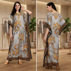 Best Selling Afreen Latest <b>Kaftan</b> for Women Export Polyester Crepe Digital Print Floor-Length Beachwear Stone Work Fancy African - Product Image 3