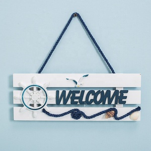 Panneau de bienvenue mural en bois de Style méditerranéen, décoration de plage nautique, artisanat suspendu pour porte de <span class=keywords><strong>jardin</strong></span> - Product Image 1