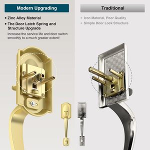 Poignée de porte d'entrée Calzibeno en zinc doré, levier d'entrée traditionnel, ambidextre, installation facile - Product Image 3