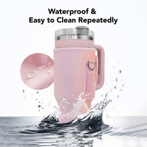 Bouteille d'eau personnalisée de 40 onces, gobelet en néoprène, sac à fermeture éclair avec poche avant, porte-bouteille avec sangle - Product Image 4