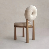 Chaise de salle à manger et de loisirs INS en bois massif unique, design dossier donut, tissu Teddy Boucle, style nordique moderne pour la maison et le bureau